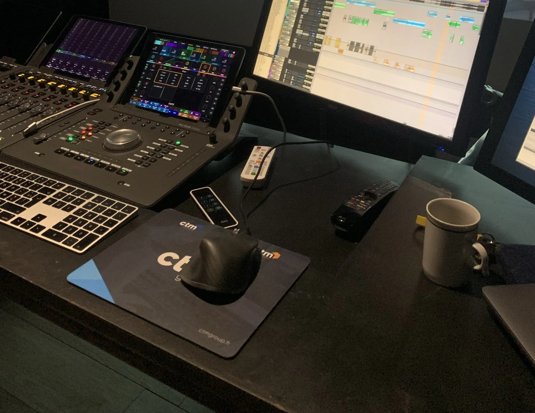 Mixing desk with console and Pro Tools session